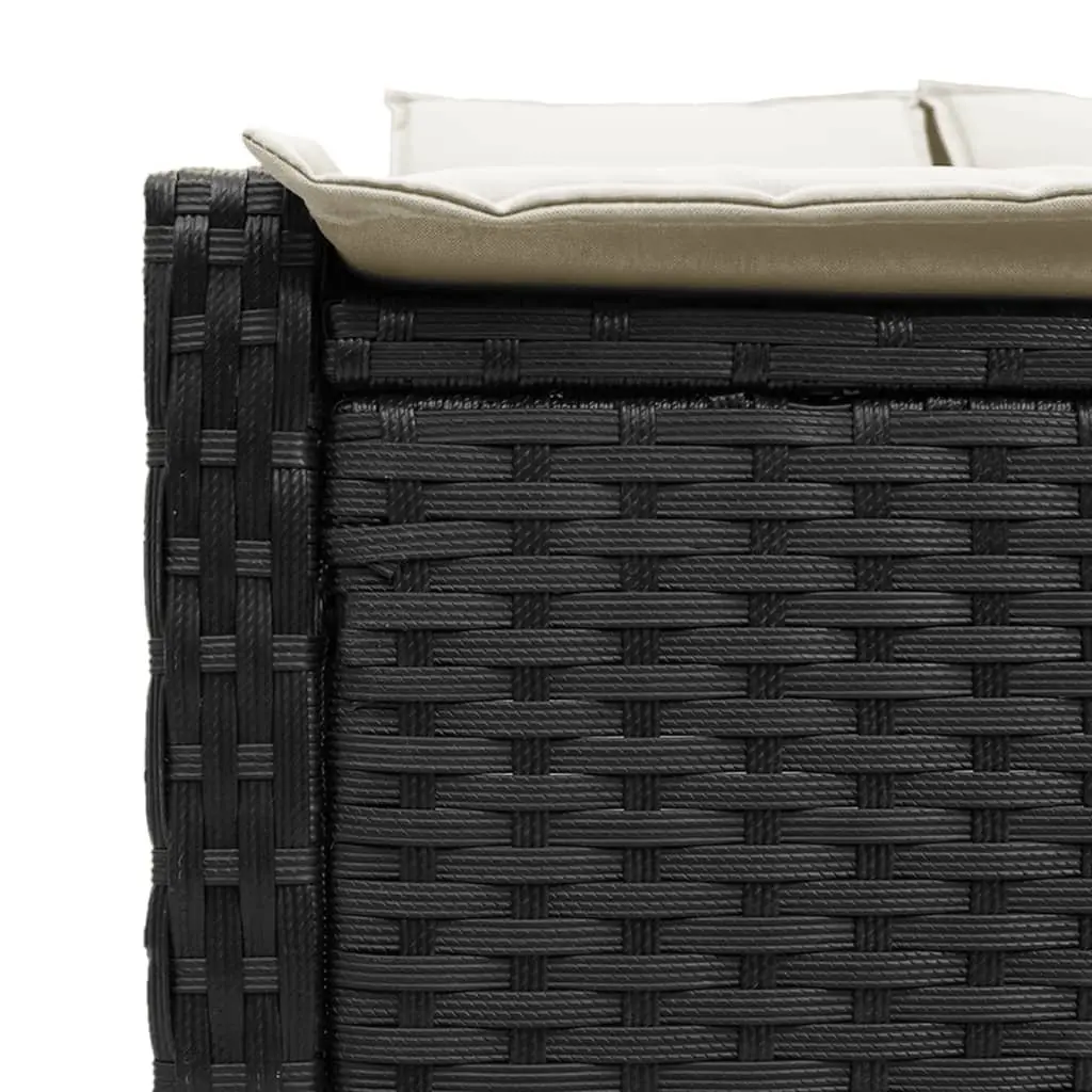 Double Sun Lounger Black with Cushions Adjustable Backrest Outdoor Rattan Furniture