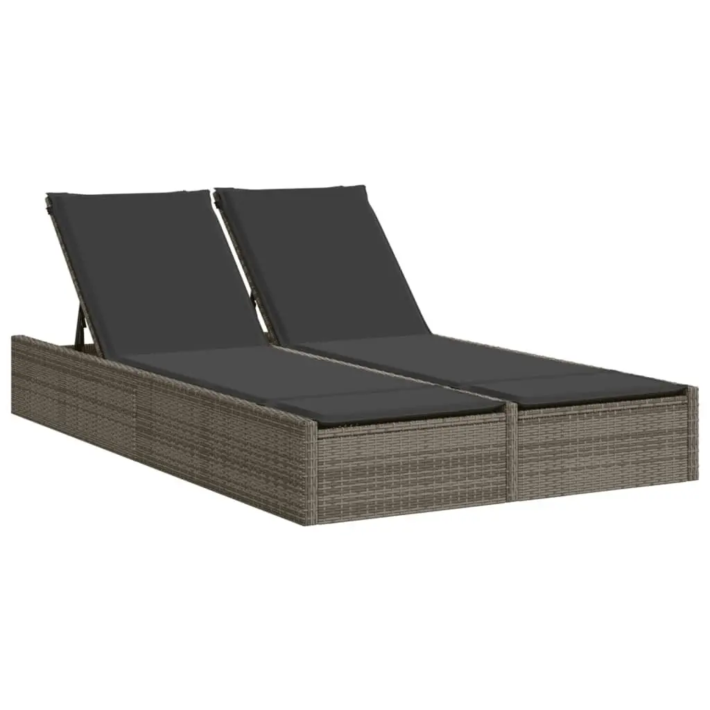 Double Sun Lounger Grey Outdoor Seating Recliner Adjustable Backrest Padded Cushions