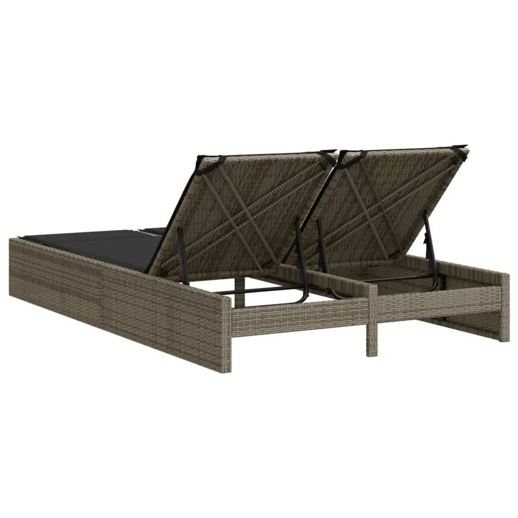 Double Sun Lounger Grey Outdoor Seating Recliner Adjustable Backrest Padded Cushions