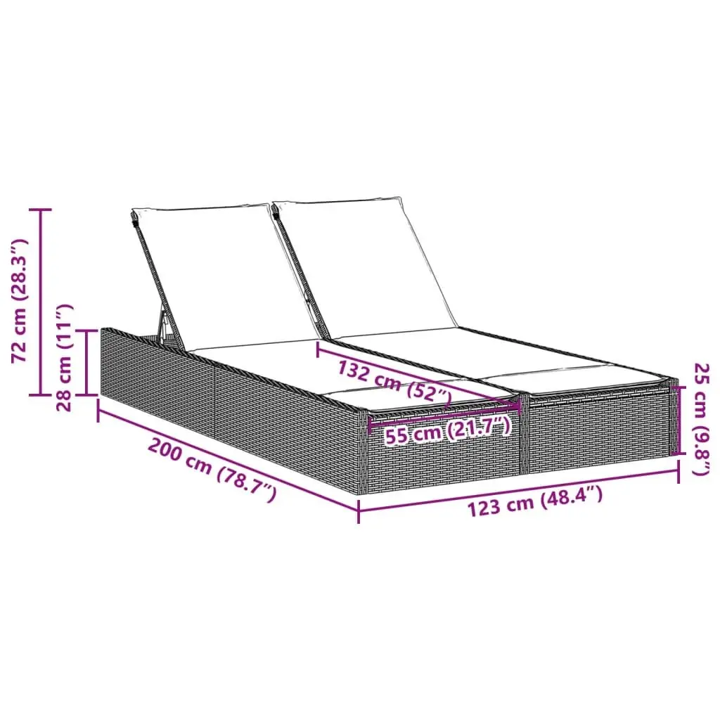 Double Sun Lounger with 3 Adjustable Positions