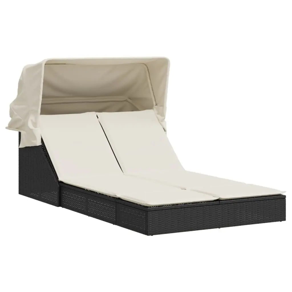 Double Sun Lounger with Retractable Canopy Adjustable Backrest Outdoor Seating