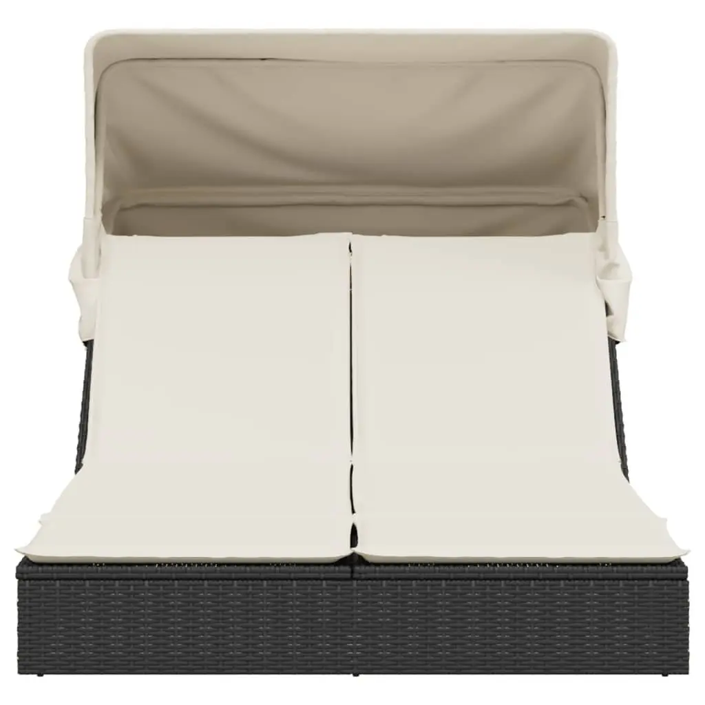 Double Sun Lounger with Retractable Canopy Adjustable Backrest Outdoor Seating