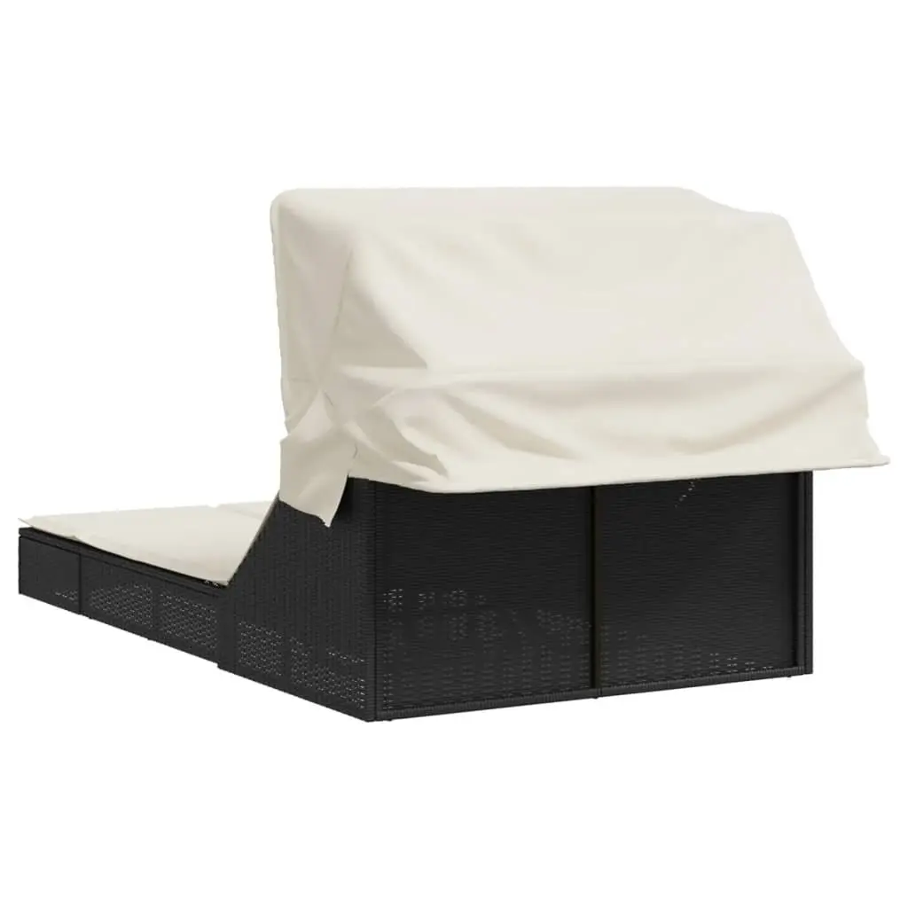 Double Sun Lounger with Retractable Canopy Adjustable Backrest Outdoor Seating