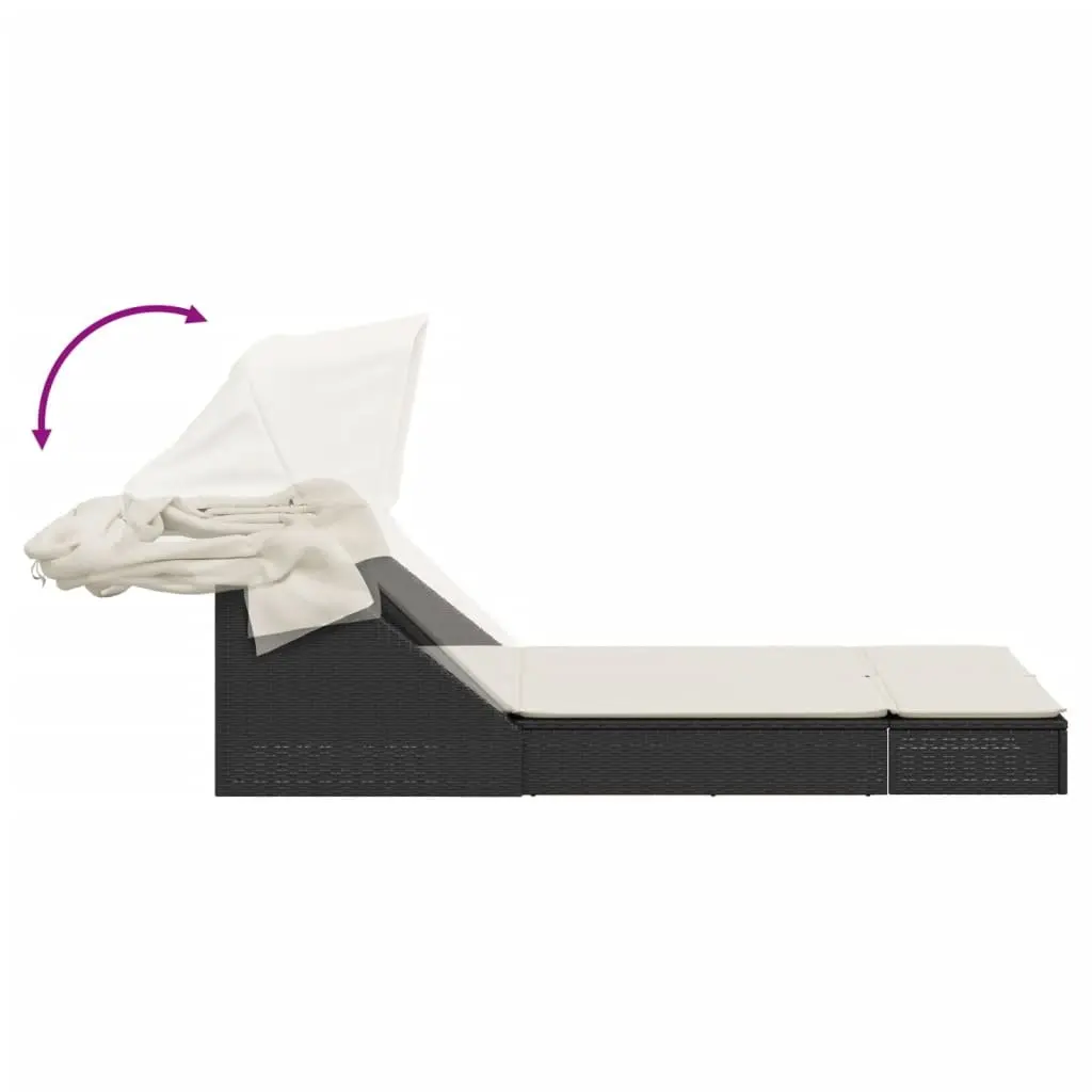 Double Sun Lounger with Retractable Canopy Adjustable Backrest Outdoor Seating