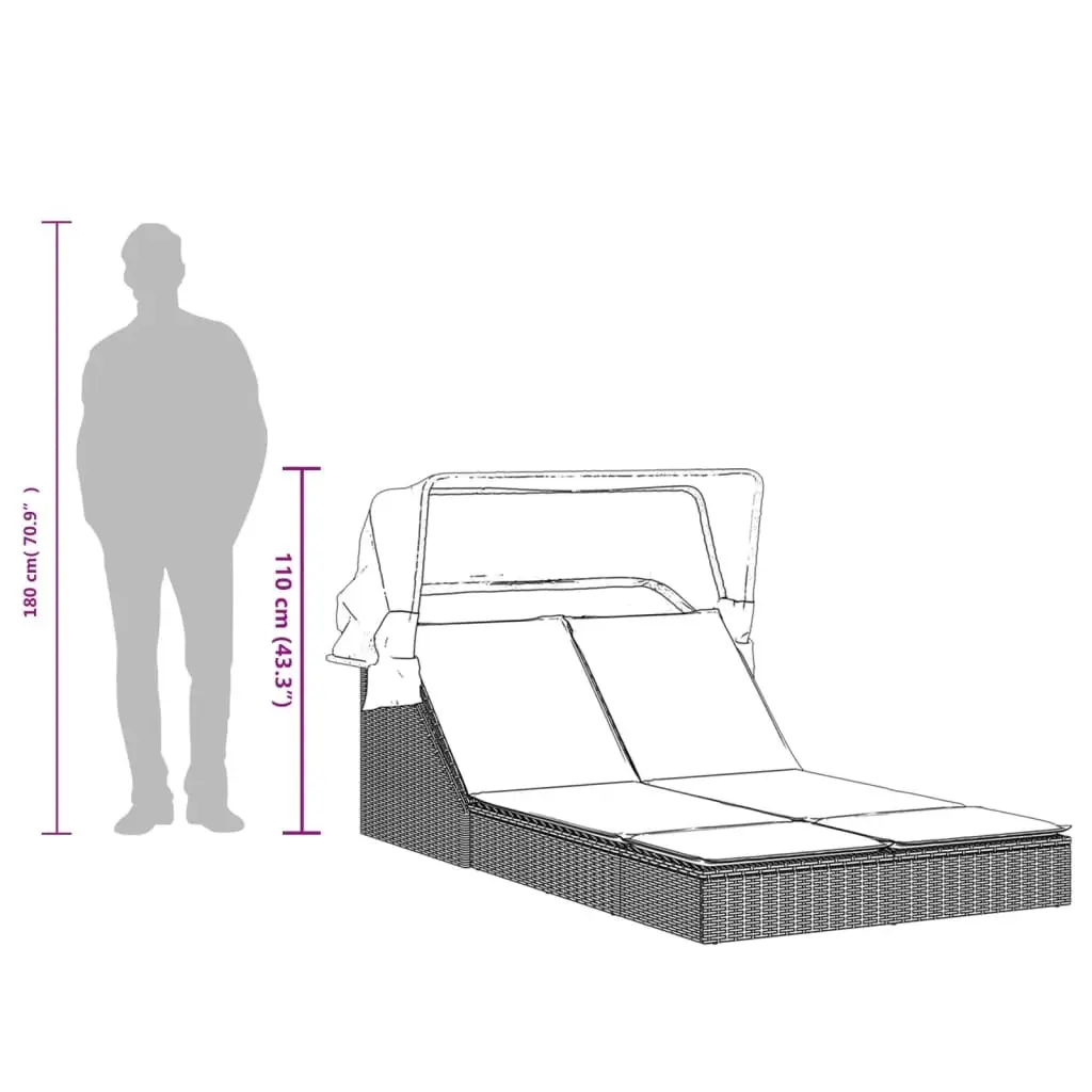 Double Sun Lounger with Retractable Canopy Adjustable Backrest Outdoor Seating