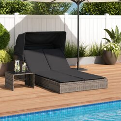 Double Sun Lounger with Canopy and Cushions