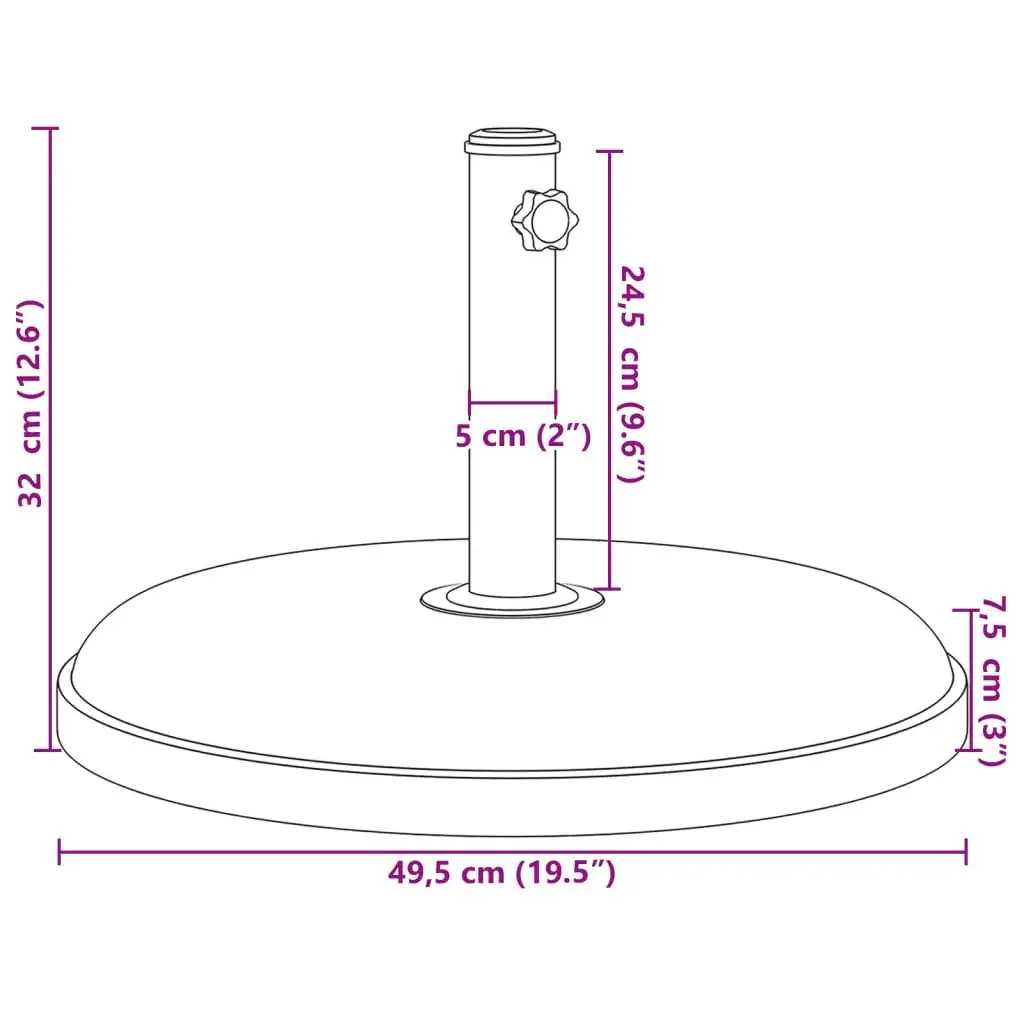 Round Parasol Base Black 25 kg Concrete-filled with Tightening Knob and 3 Pole Adaptors for Ø32 Ø35 Ø38 mm Umbrella