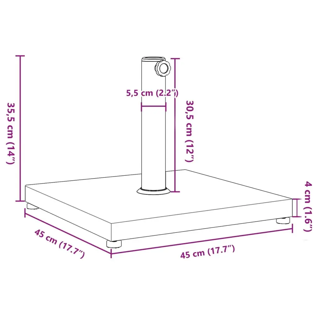 Square Parasol Base Black 18kg for 32mm 38mm 48mm Poles Outdoor Umbrella Stand