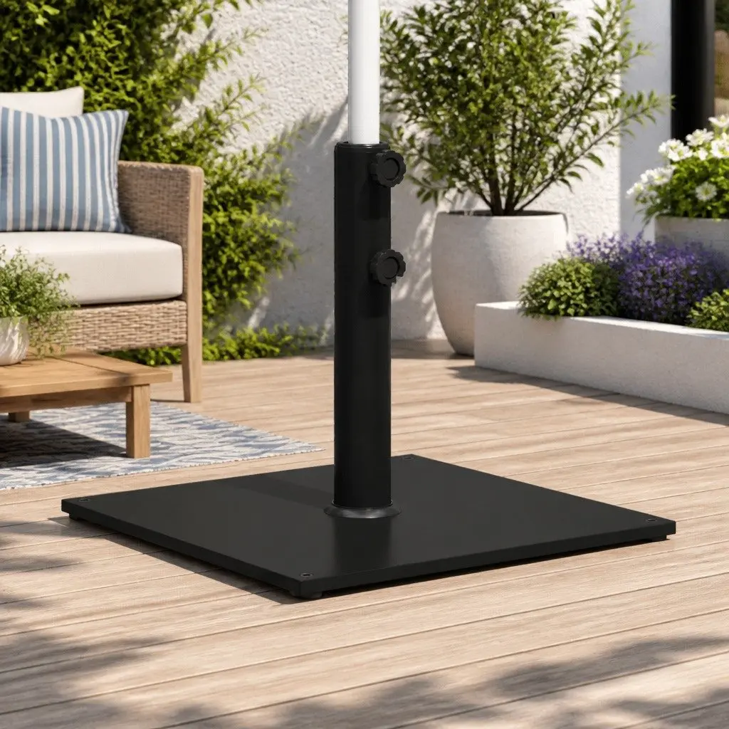 Parasol Base Black Square 17kg Outdoor Umbrella Stand Stable Fits 32 38 48mm Poles