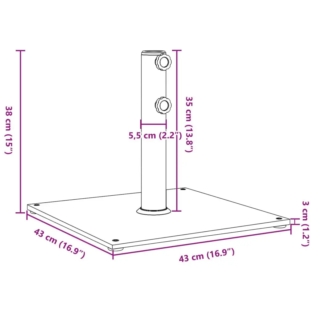Parasol Base Black Square 17kg Outdoor Umbrella Stand Stable Fits 32 38 48mm Poles