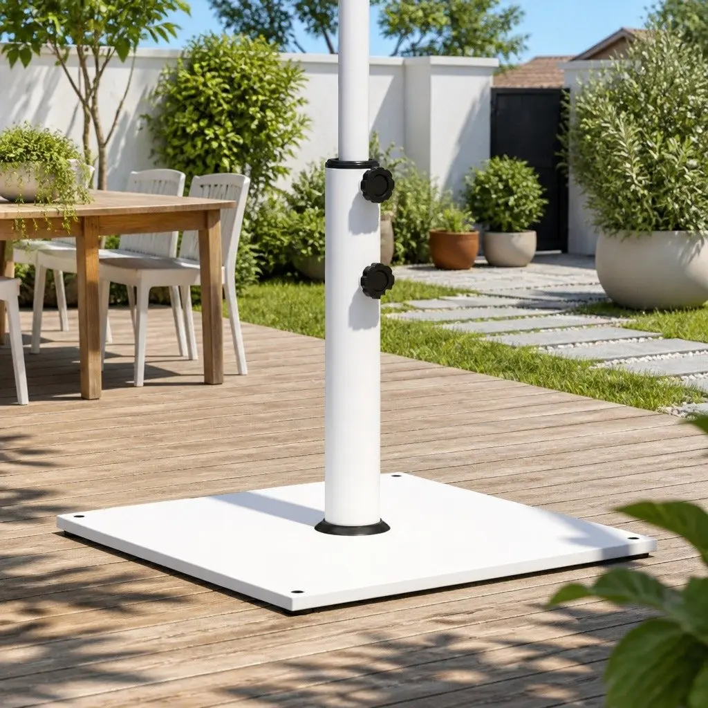 Square Parasol Base White 17kg Umbrella Stand with Ø32/38/48mm Pole Adapter