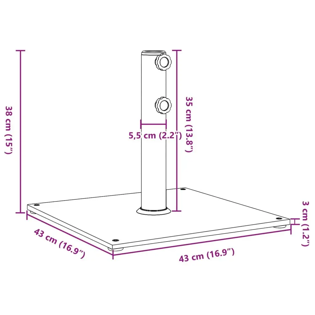 Parasol Base Grey Square Umbrella Stand Stable Ø32/38/48mm Pole Adapter