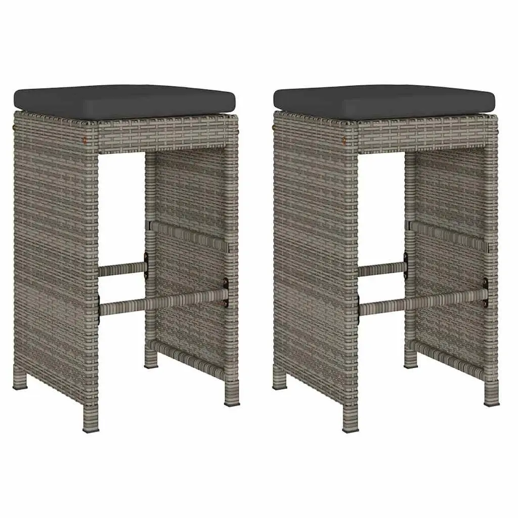 Outdoor Bar Stools Set 2 Piece Garden Seating with Cushions Grey Patio Furniture