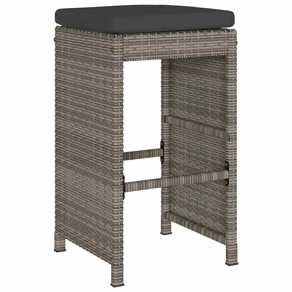 Outdoor Bar Stools Set 2 Piece Garden Seating with Cushions Grey Patio Furniture