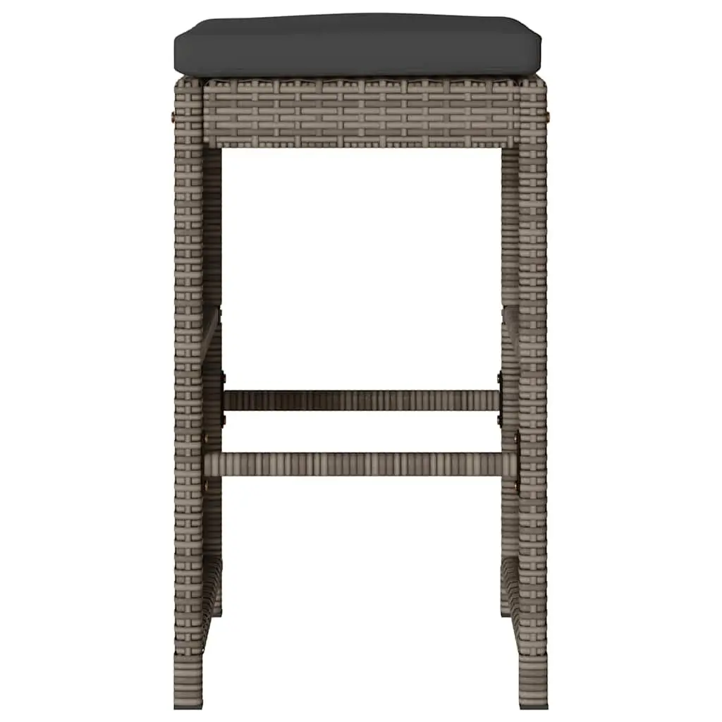 Outdoor Bar Stools Set 2 Piece Garden Seating with Cushions Grey Patio Furniture