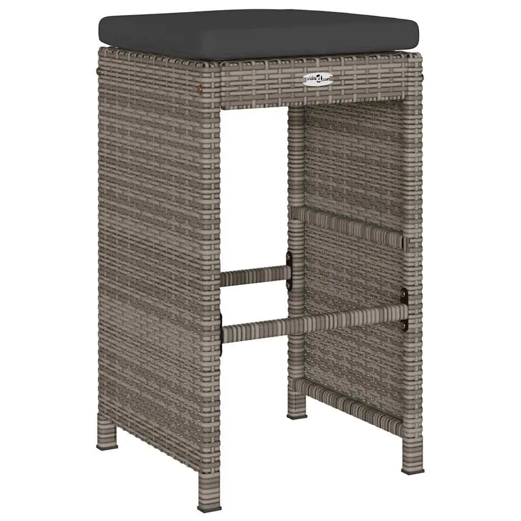 Outdoor Bar Stools Set 2 Piece Garden Seating with Cushions Grey Patio Furniture