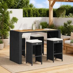 Outdoor Bar Stools Set 4 pcs Garden Seating with Padded Cushions Black