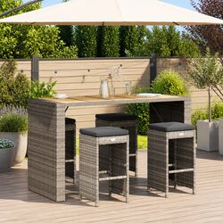 Outdoor Bar Stools Set 4 pcs Garden Seating with Cushions Grey Poly Rattan