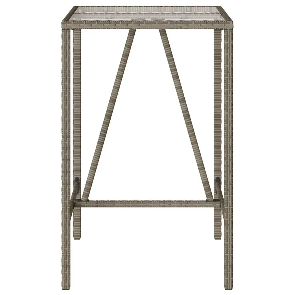 Outdoor Bar Table Grey 70x70x110 cm Poly Rattan Tempered Glass Top