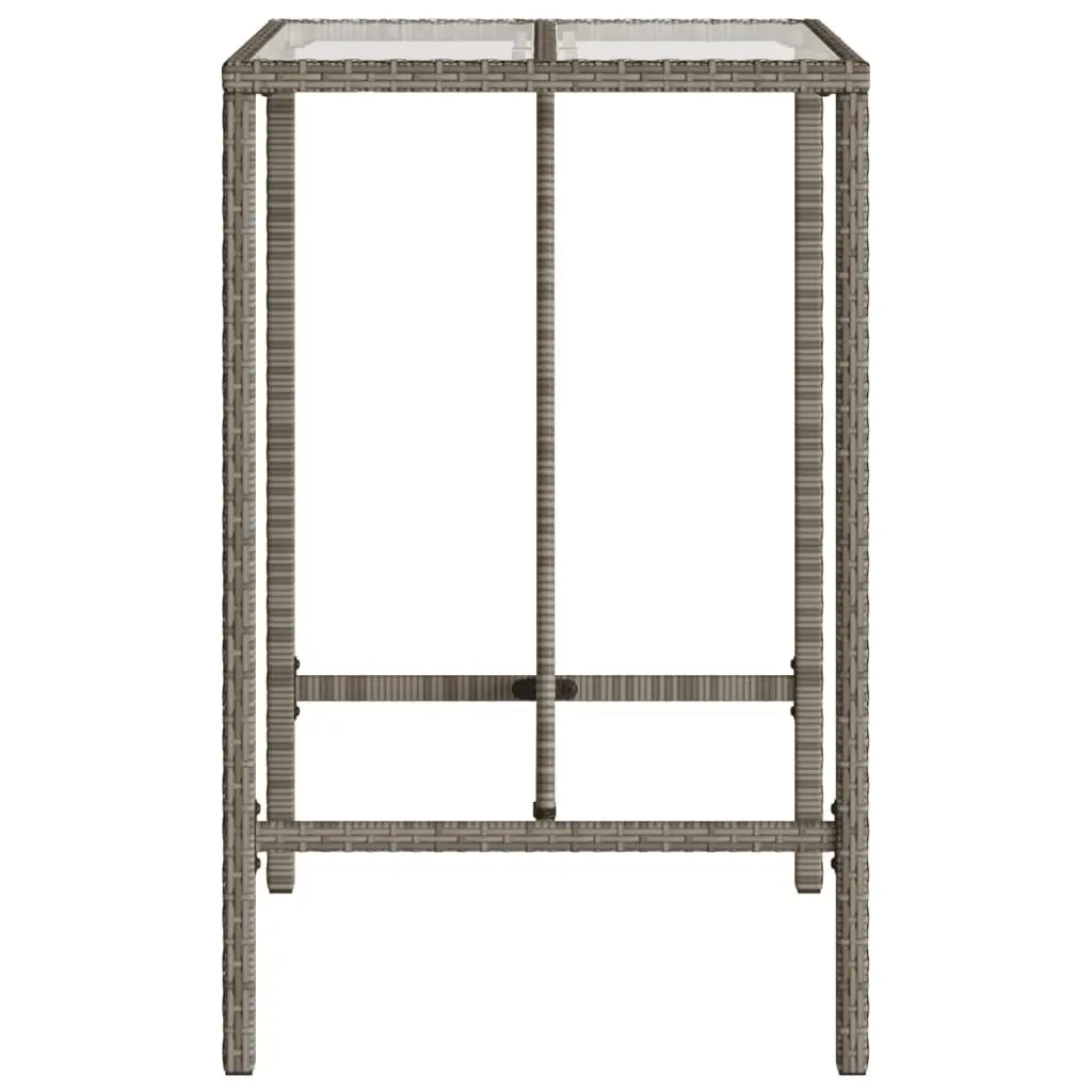 Outdoor Bar Table Grey 70x70x110 cm Poly Rattan Tempered Glass Top