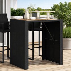 Outdoor Bar Table Garden Patio Furniture with Acacia Wood Top Black 105x80x110cm