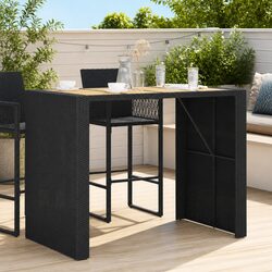 Outdoor Bar Table Garden Patio Furniture Poly Rattan Frame Acacia Wood Top Black