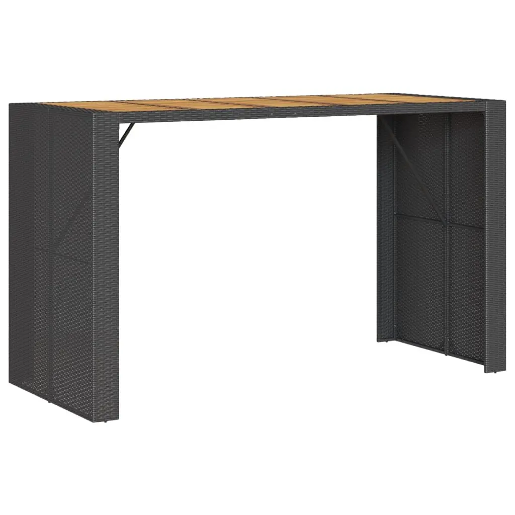 Garden Bar Table Black Acacia Wood Top Weather-Resistant Poly Rattan Frame
