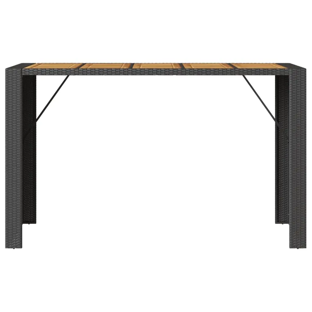 Garden Bar Table Black Acacia Wood Top Weather-Resistant Poly Rattan Frame