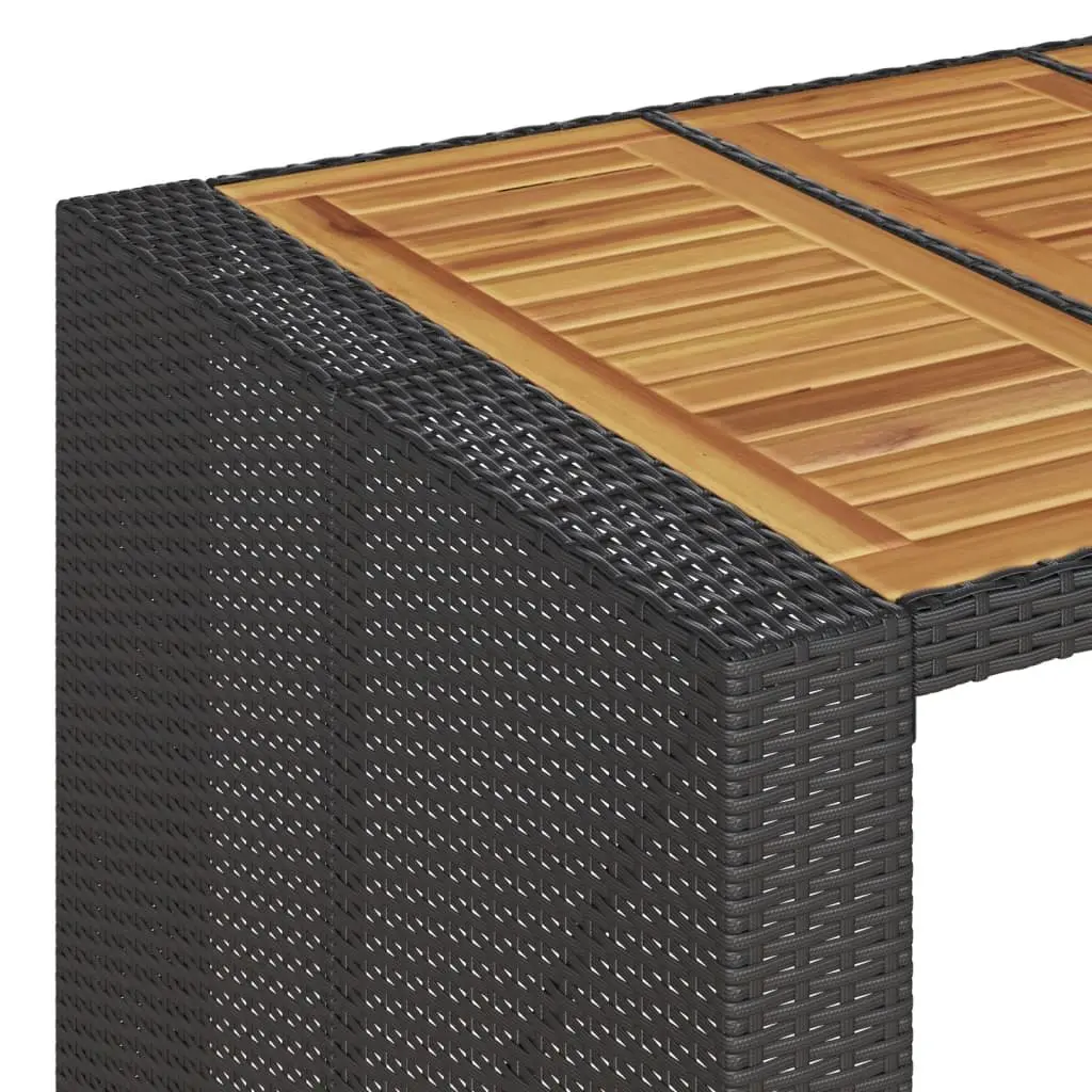 Garden Bar Table Black Acacia Wood Top Weather-Resistant Poly Rattan Frame