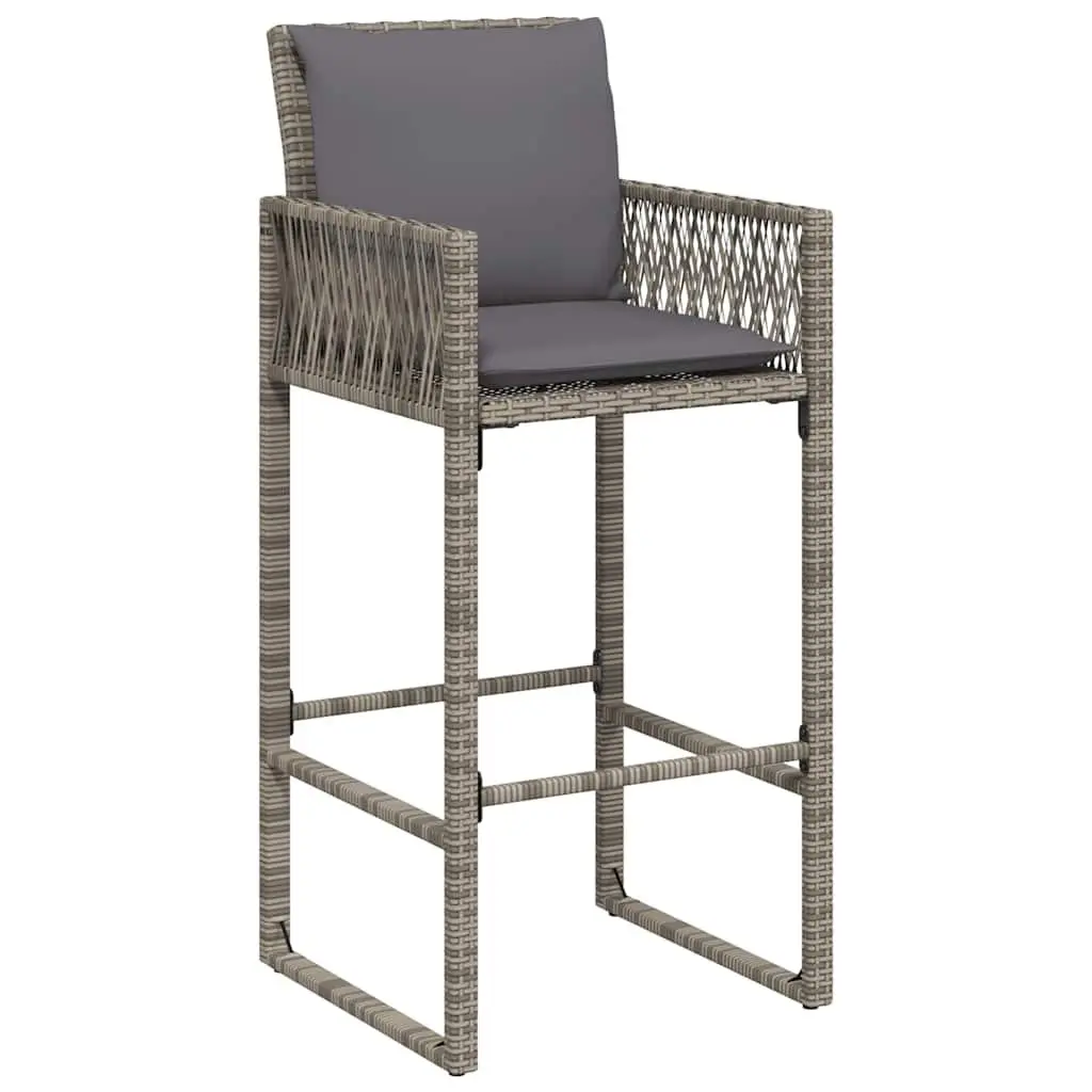 Outdoor Bar Stools Grey 2 pcs with Cushions Armrests Backrest Thickly Padded