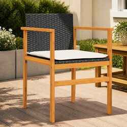 Compact Black Rattan Chairs 2 pcs for Outdoor Use