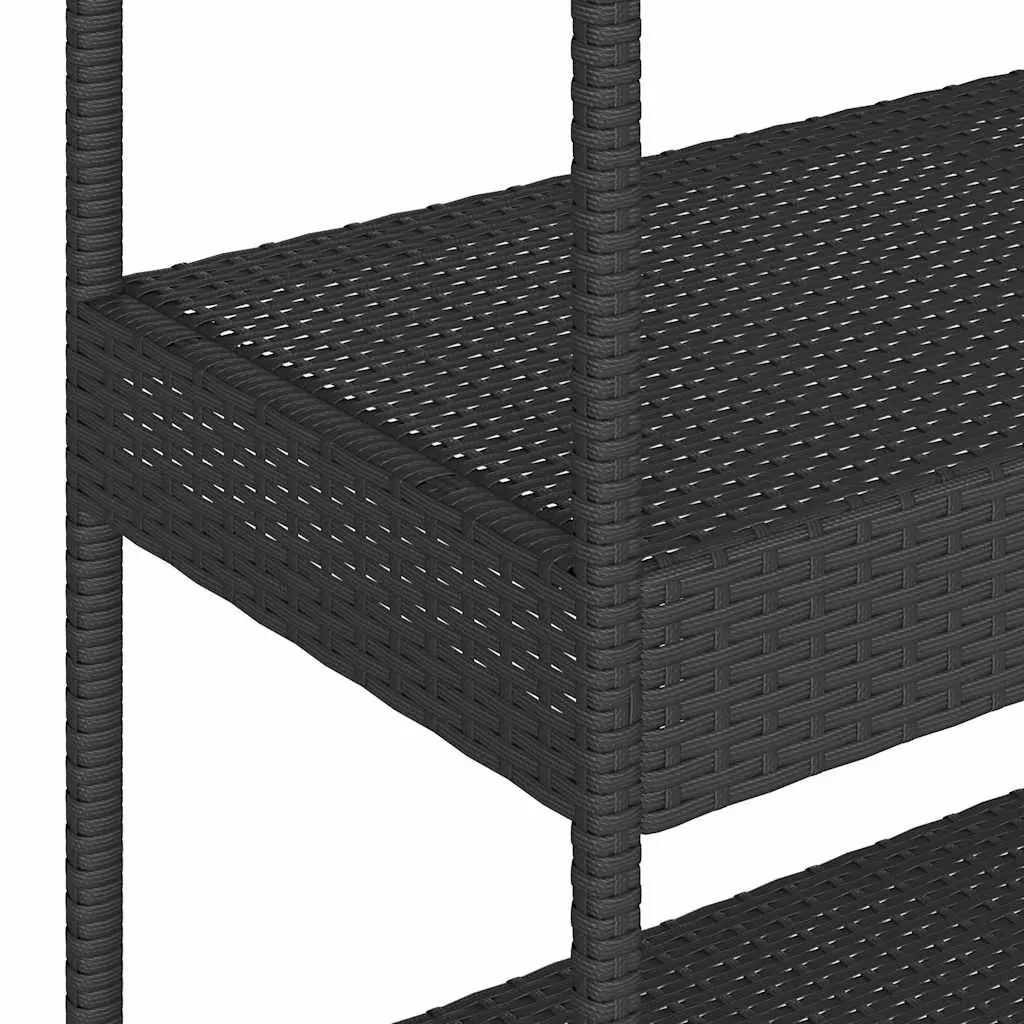 3-Tier Bar Cart Black Acacia Wooden Top PE Poly Rattan Storage Drinks Serving