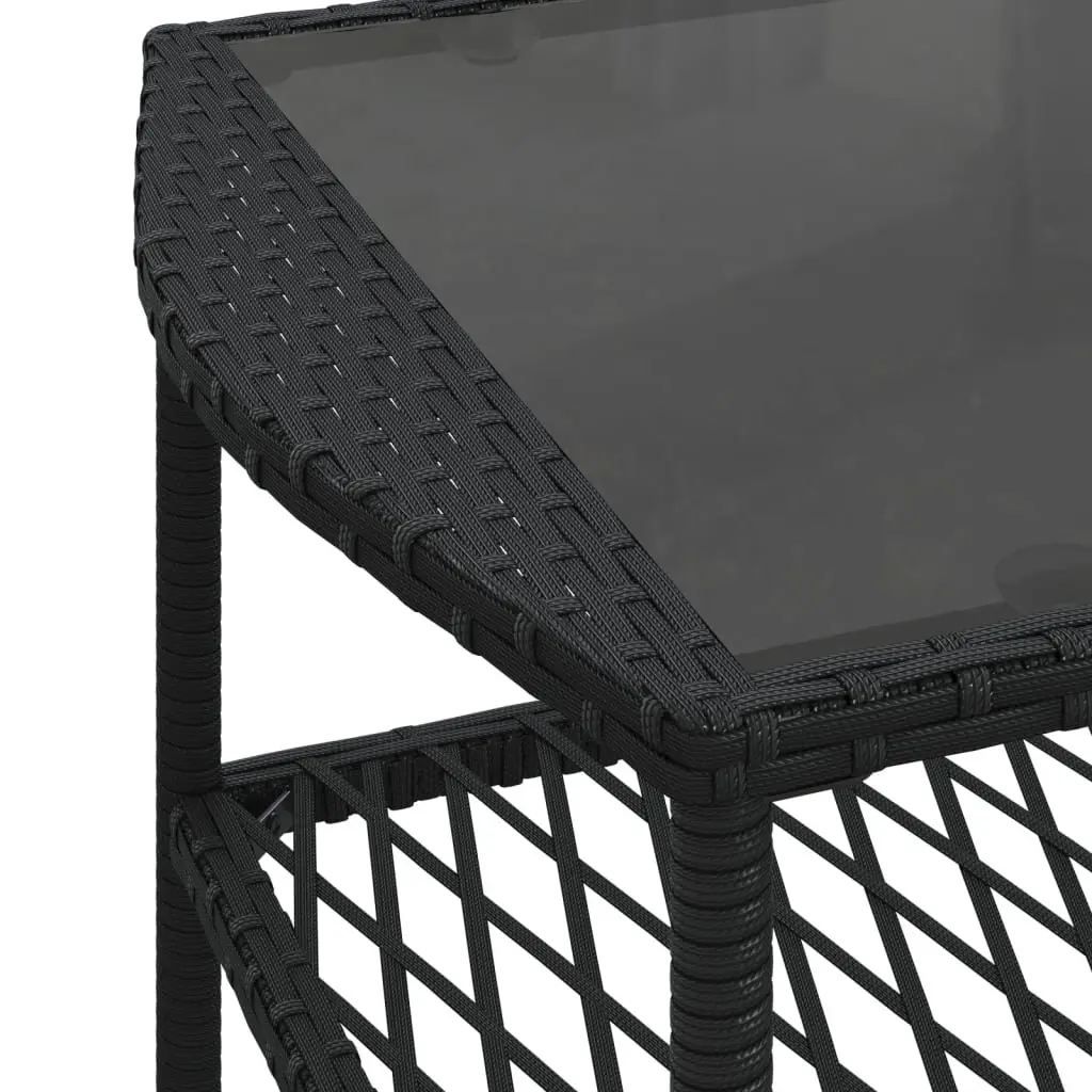 4 Piece Black Rattan Outdoor Sofa Set with Cushions and Tempered Glass Table for Patio and Garden