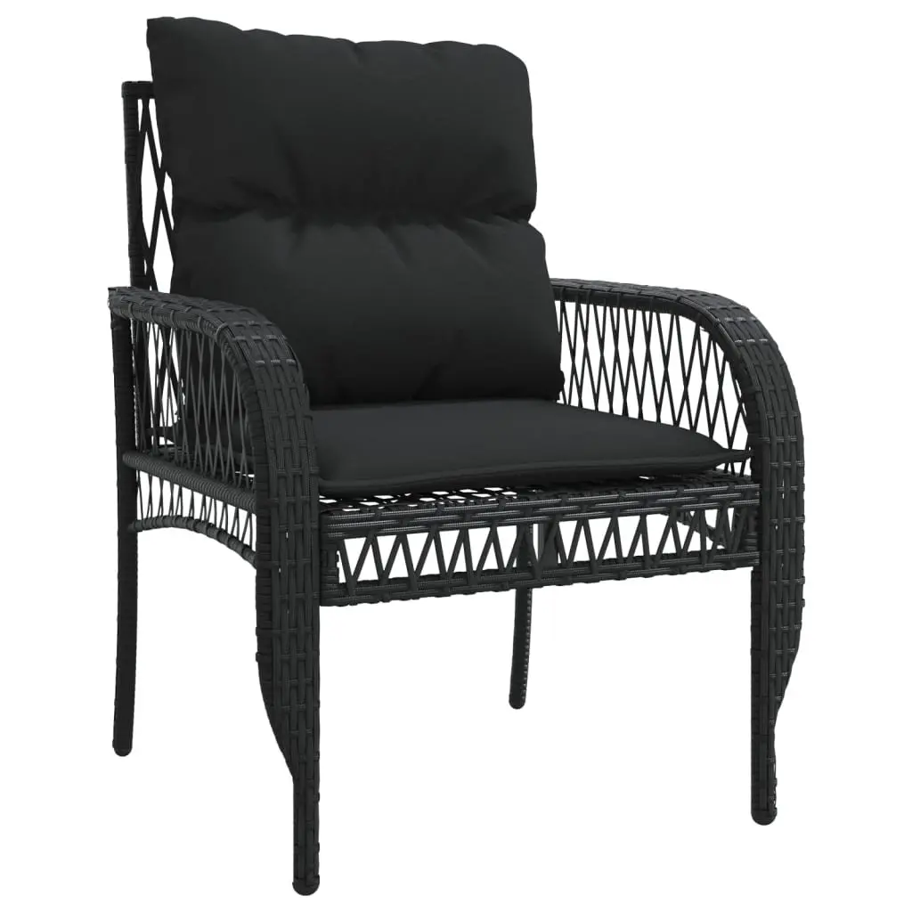 4 Piece Black Rattan Outdoor Sofa Set with Cushions and Tempered Glass Table for Patio and Garden