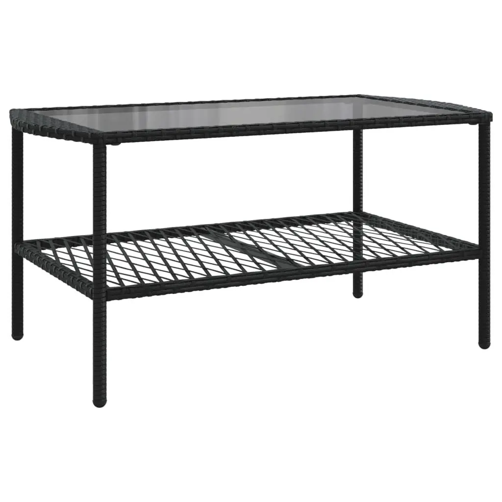 4 Piece Black Rattan Outdoor Sofa Set with Cushions and Tempered Glass Table for Patio and Garden