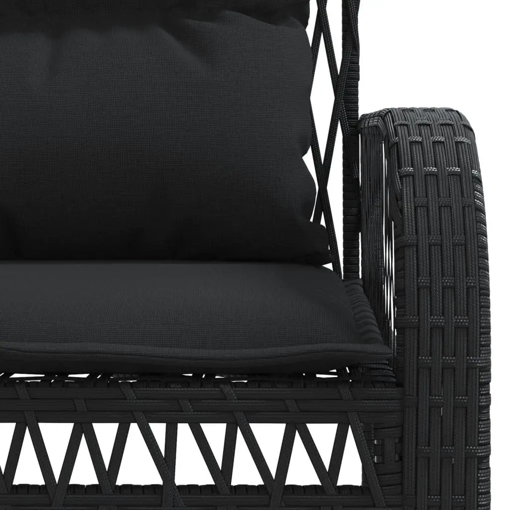 4 Piece Black Rattan Outdoor Sofa Set with Cushions and Tempered Glass Table for Patio and Garden