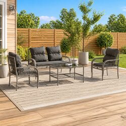 4 Piece Grey Rattan Outdoor Sofa Set