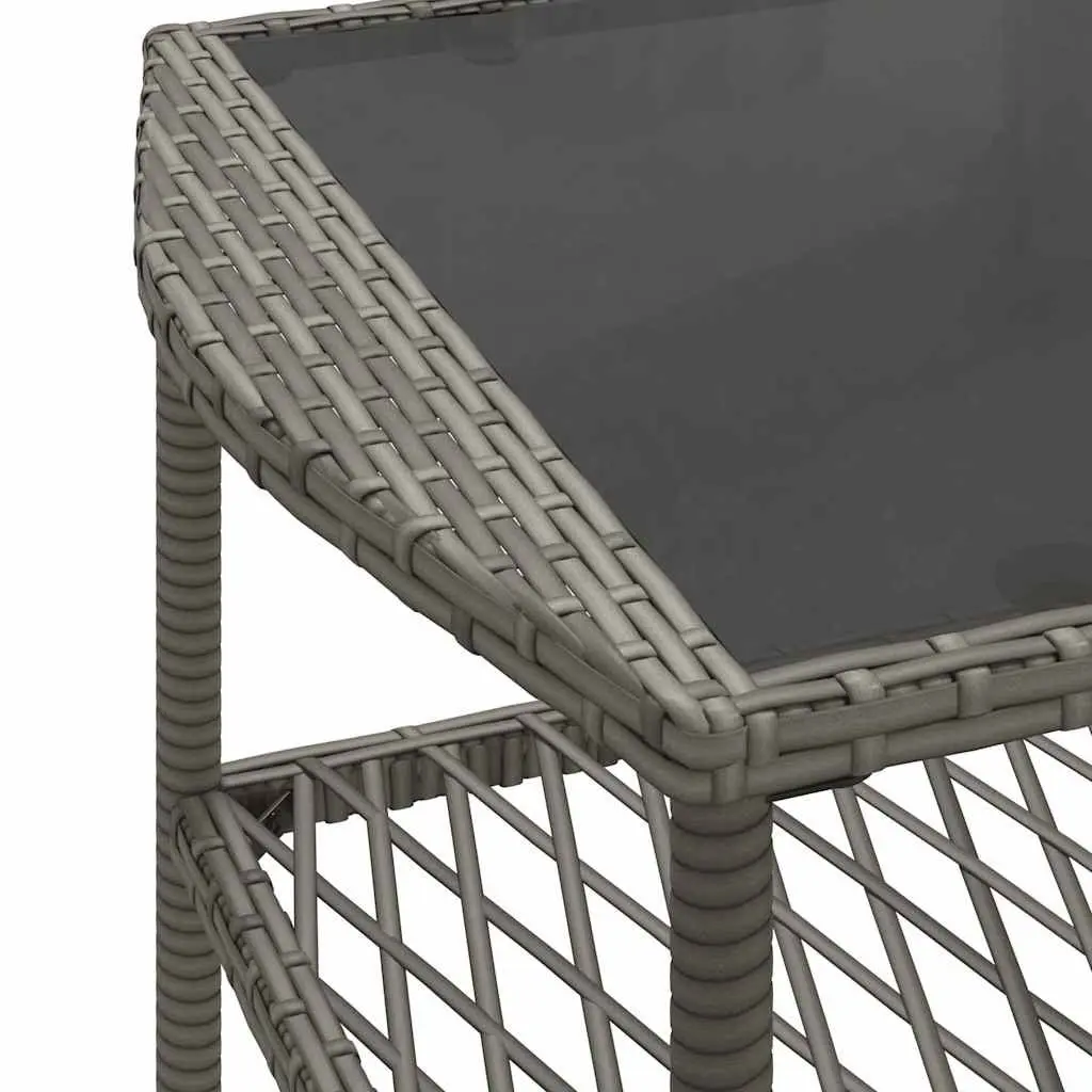 Poly Rattan Outdoor Sofa Set Grey 4 Piece with Cushions and Tempered Glass Table for Patio and Garden