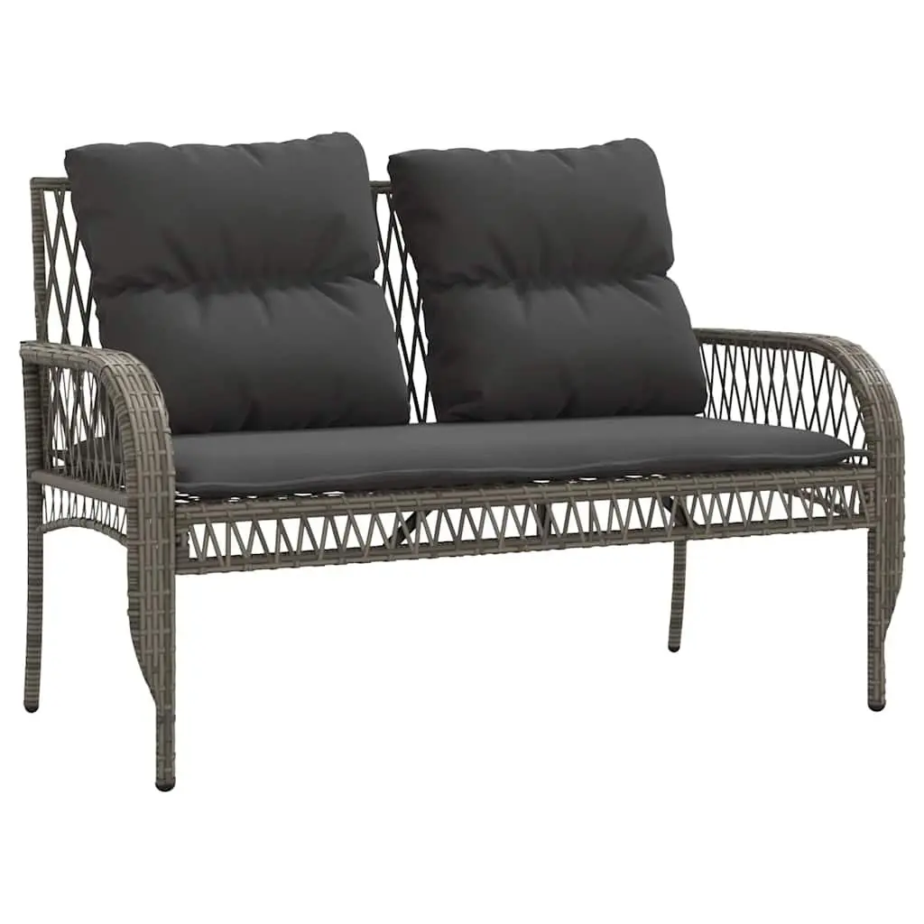 Poly Rattan Outdoor Sofa Set Grey 4 Piece with Cushions and Tempered Glass Table for Patio and Garden