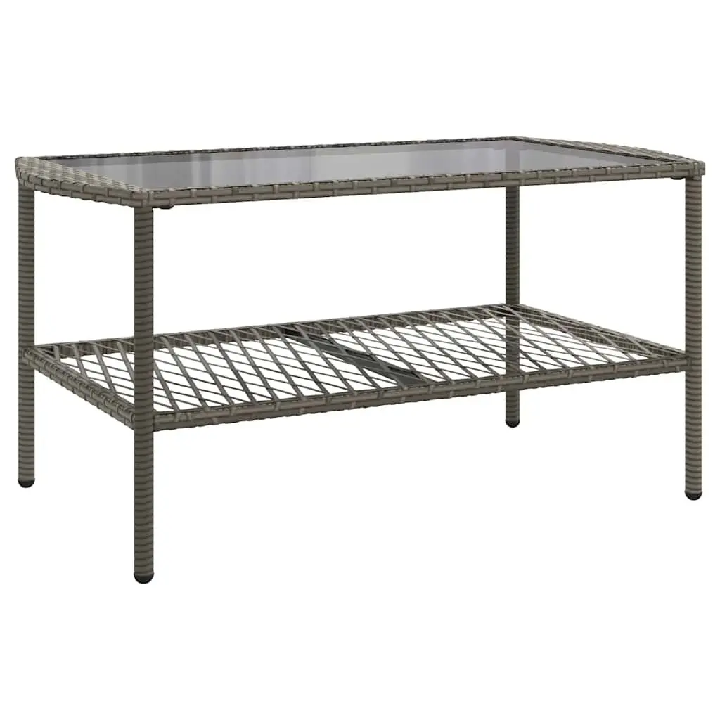 Poly Rattan Outdoor Sofa Set Grey 4 Piece with Cushions and Tempered Glass Table for Patio and Garden