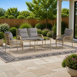 Garden Sofa Set 4 Piece Outdoor Furniture Patio Seating with Cushions Beige