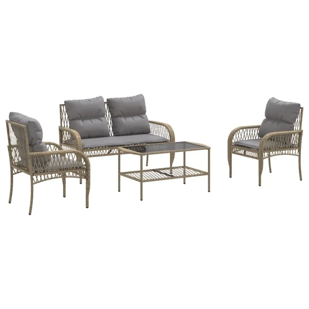 Garden Sofa Set Beige 4 Piece Outdoor Furniture Patio Seating with Cushions
