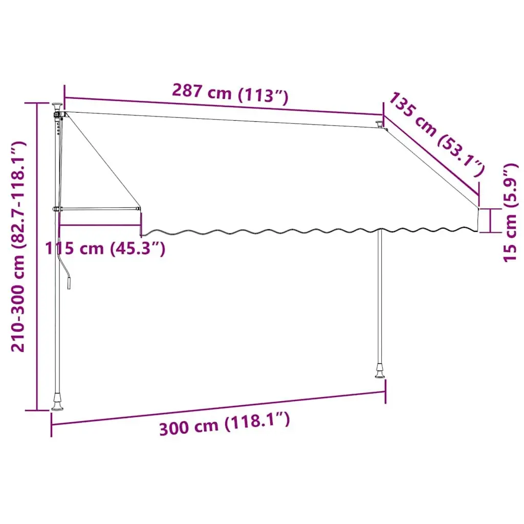 Retractable Awning Anthracite 300x150cm Steel Frame Crank Handle
