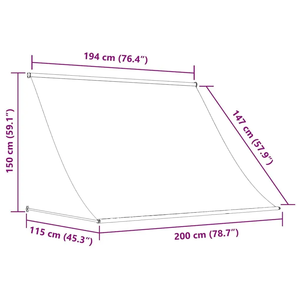Retractable Awning Anthracite 200x150cm Durable Steel Frame Pull Rope Operation