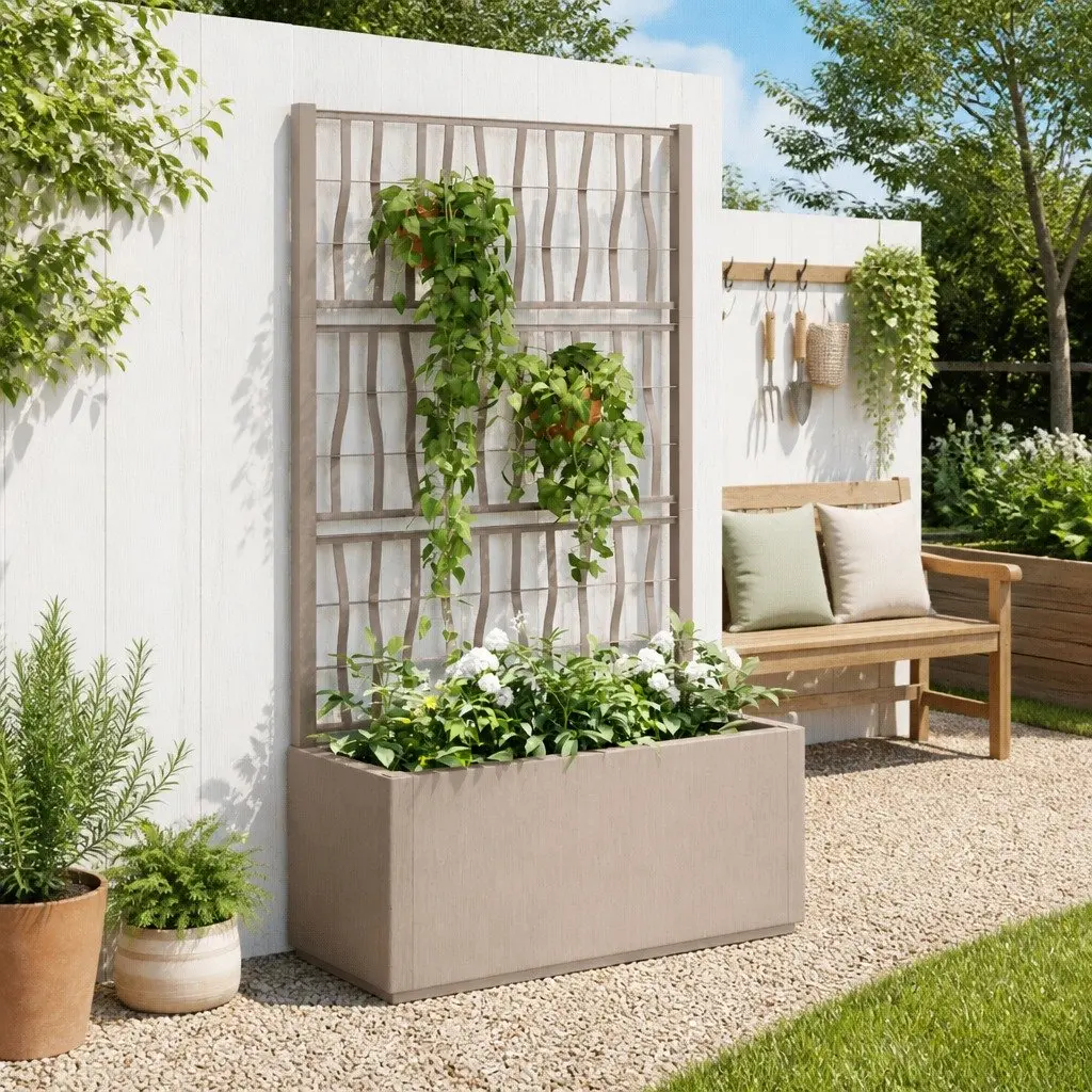 Garden Planter Brown 80 x 36 x 140 cm Integrated Trellis for Climbing Plants