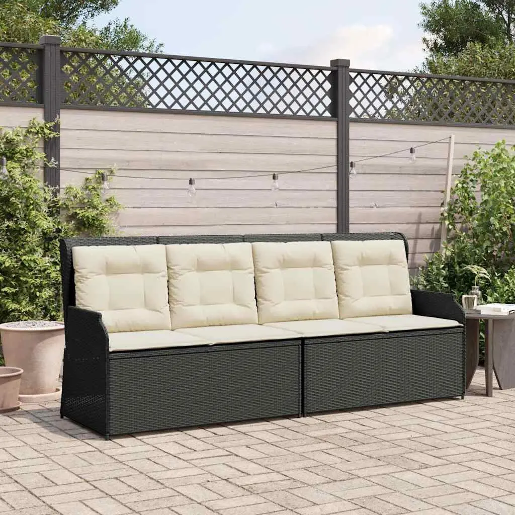 Reclining Garden Bench Black Adjustable Backrest Padded Cushions