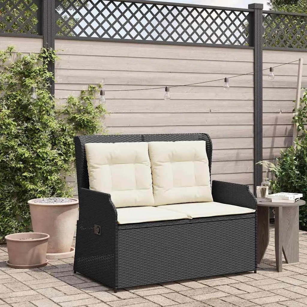Reclining Garden Bench Black Adjustable Backrest Padded Cushions