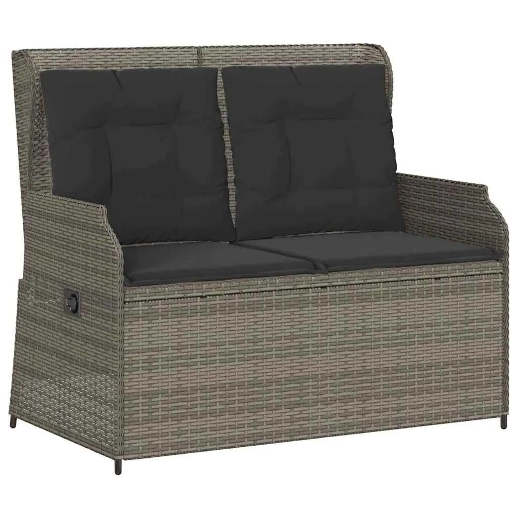 Reclining Garden Bench Grey Adjustable Backrest Padded Cushions