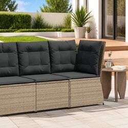 Garden Corner Sofa with Cushions Grey Poly Rattan Outdoor Seating