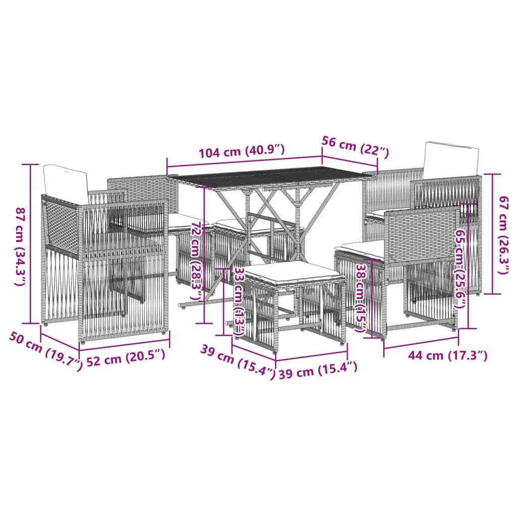 7 Piece Garden Dining Set with Cushions Grey Poly Rattan Outdoor Furniture